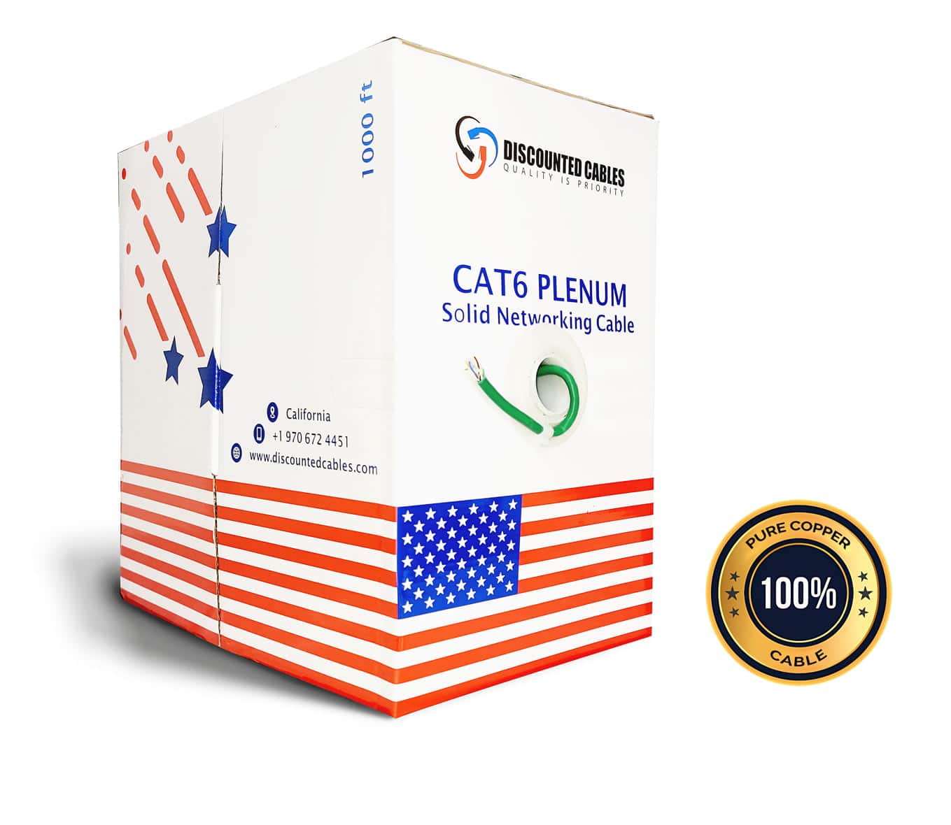 Solid Copper Cat6 UL Listed Rated UTP solid plenum cable in Green